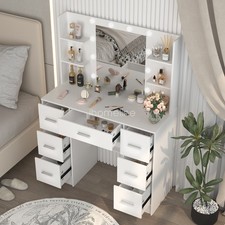 Vanity Set with 10 LED Lights Makeup Desk Mirror Dressing Table Dresser White