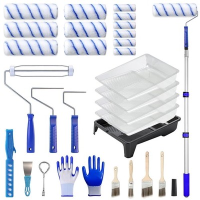 Paint Roller Kit with 3.93Ft Extension Pole for Walls and Ceilings, 30Pcs Hou...