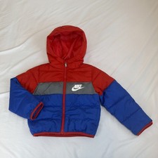 Nike Kids Red Blue Hooded Puffer Jacket 4T Winter Coat VTG Inspired RARE
