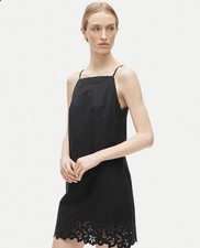 J.Crew High-Squareneck Mini Dress Cotton Poplin Black Cutwork Embroidery Size 4