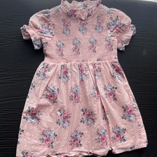 Janie and Jack Girls Pink Floral Fit  Flare Dress Size 3 Short Sleeve Ruffle