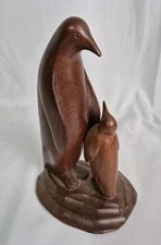 Vintage Mother & Baby Penguins Wood Hand Carved Figures Figurine Galapagos