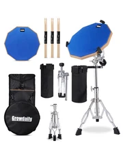 Drum Practice Pad Snare Drum Stand Set 12 In With Blue Double Sided Silent Dr...