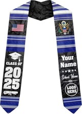 Personalized USA Graduation Stole Blue Patriotic Design, Custom Name Year School