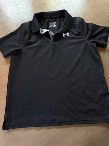 Under Armour Shirt Size Youth XL Black Polo Golf Heat Gear Loose Fit Shrt Sleeve - Picture 9 of 18