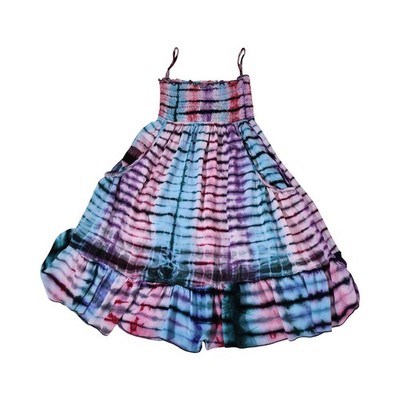 Earthbound Trading Co Tie Dye Smocked Midi Dress Womens Medium Purple Blue Boho