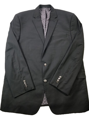 Chaps Blazer Jacket Men 46L Black Polyester Blend Stretch Two Buttons Sport Coat