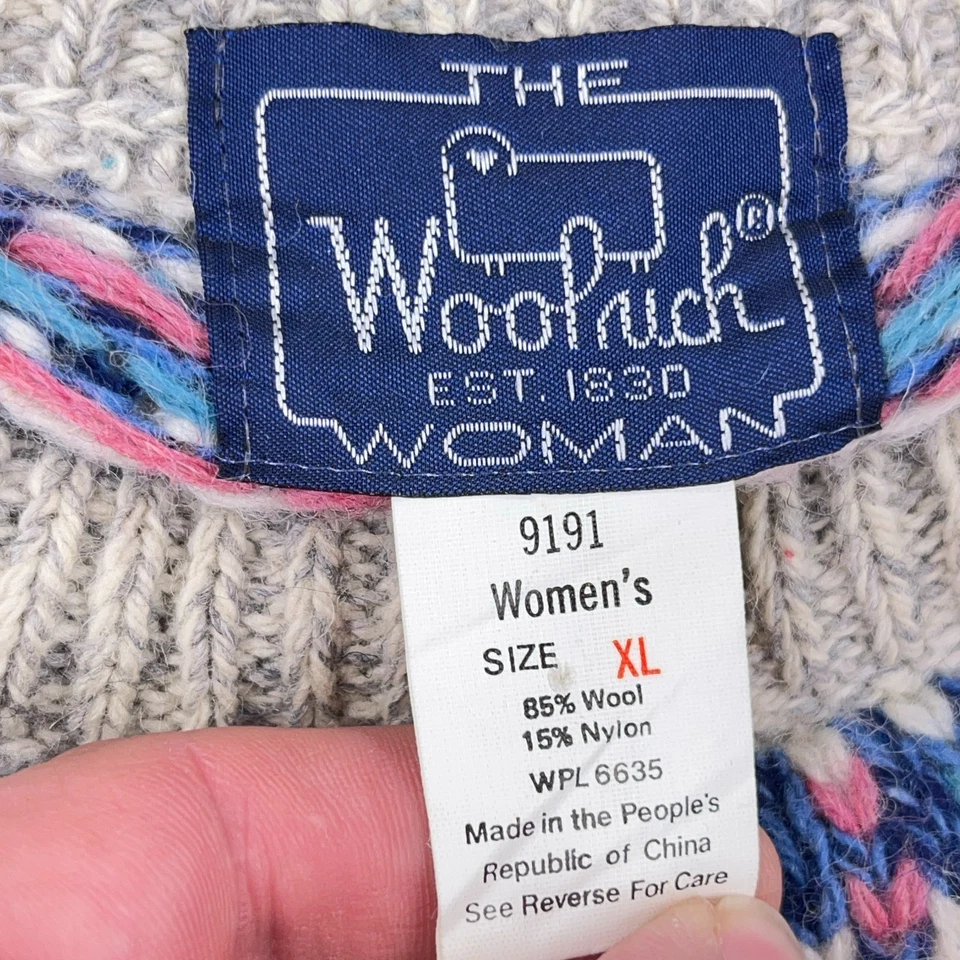 Vintage Woolrich Sweater Women XL  Geometric Nordic Birdseye 90s Gray Blue Wool - Image 3 of 4