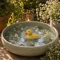 Teichdeko Ente Dekofigur Schwimmend Porzellan Gelb Dekoente Tierfigur L: 9,7Cm