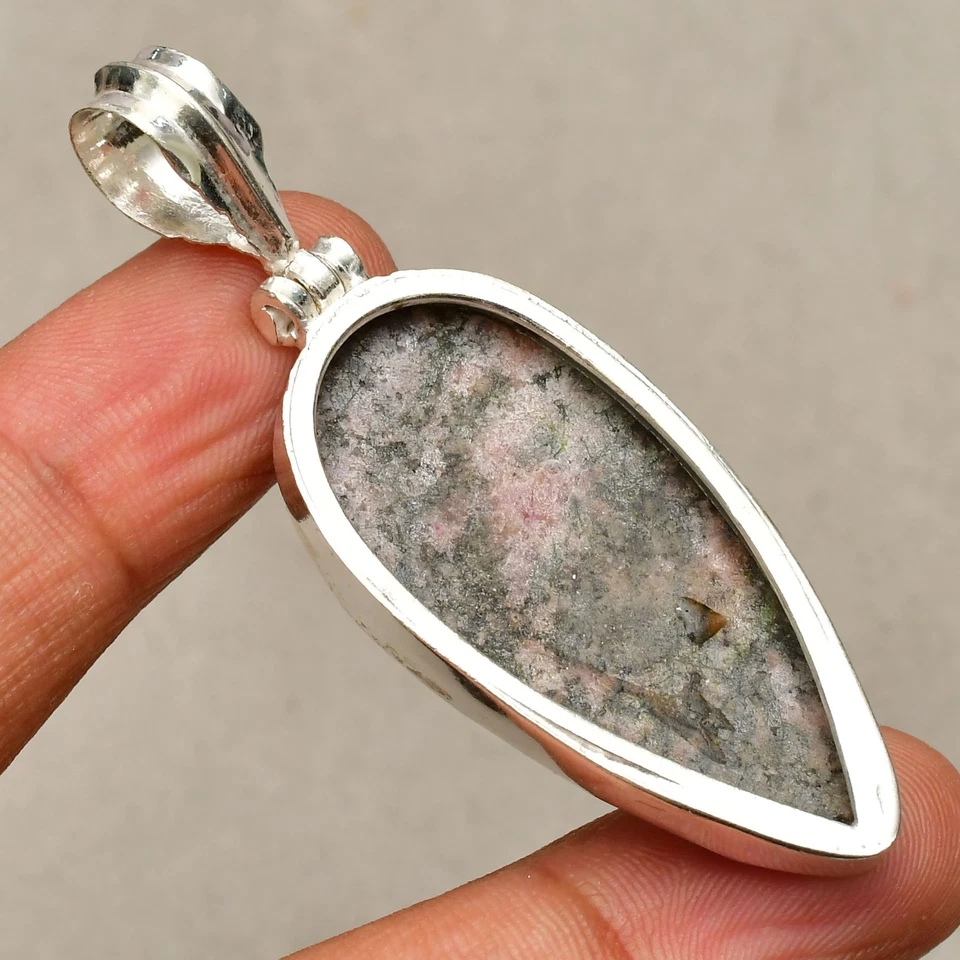 Pingente de joia de prata esterlina 925 feito à mão com pedra preciosa de rodonita 2,28" - Imagem 4 de 4
