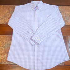 Brooks Brothers 346 Men's Slim Non-Iron Purple/White Check Cotton Shirt 16 34/35