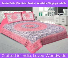 Sanganeri Floral Printed Cotton Double Bed Sheet 2 Pillow Cover 90x108 KING