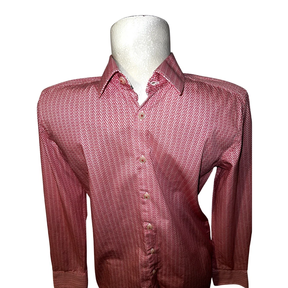 CHRISTIAN LACROIX Top Men’s Sz S 14.5 Red White Contemporary Fit Button LS Shirt - Image 2 of 4