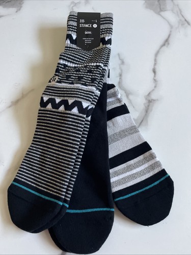 New Stance Designer Mens 3 Pack Striped Crew Cut Socks Mixed Striped Size L
