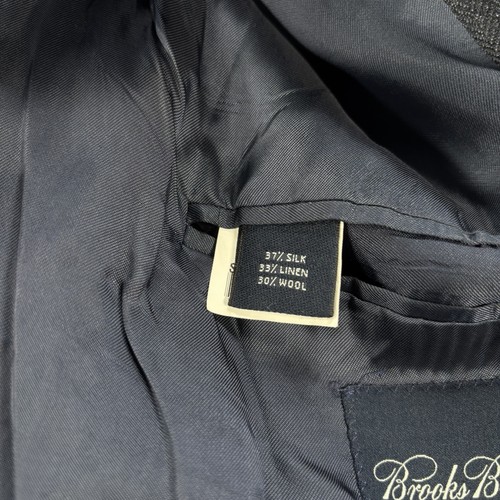 Brooks Brothers Suit Jacket Blazer Mens 50L Silk Linen Wool Blue Herringbone - Picture 6 of 13