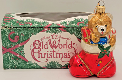 Vintage Merck OWC Blown Glass Christmas Ornament Teddy Bear Stocking Germany 