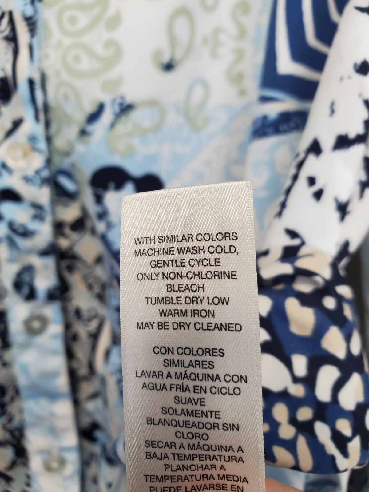 Chico's Silky Patchwork Mixed Pattern Roll-Tab Sl… - image 7