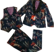 ELPA Boys Size 8 Floral Blue Black 3 Pieces Elegant Suit Style KS603