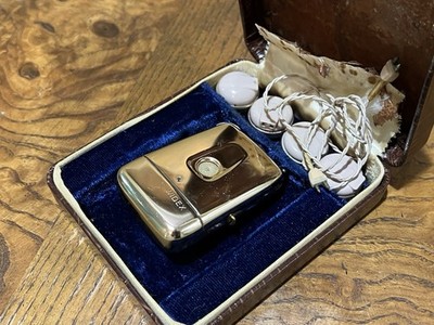 Vintage WIDEX 201 Pocket Transistor Hearing Aid Gold Tone Denmark w/ Box Case