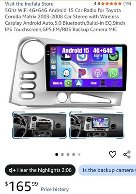 5Ghz WiFi 4G+64G Android 15 Car Radio for Toyota Corolla Matrix 2003-2008