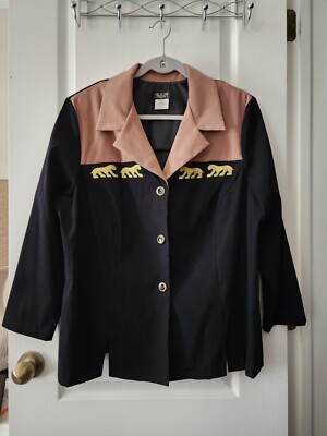 Vintage Helene Blake Womens Embroidered Blazer Long Sleeve Black Brown Size 20WP