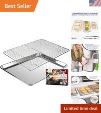 Heavy Duty Non-Toxic Baking Sheet  Rack Set - 15x10 Aluminum  Stainless Steel