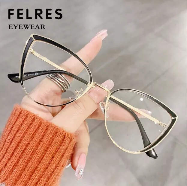 Metal Cat Eye Anti Blue Light Eyeglasses For Women Clear Lens Glasses Frames