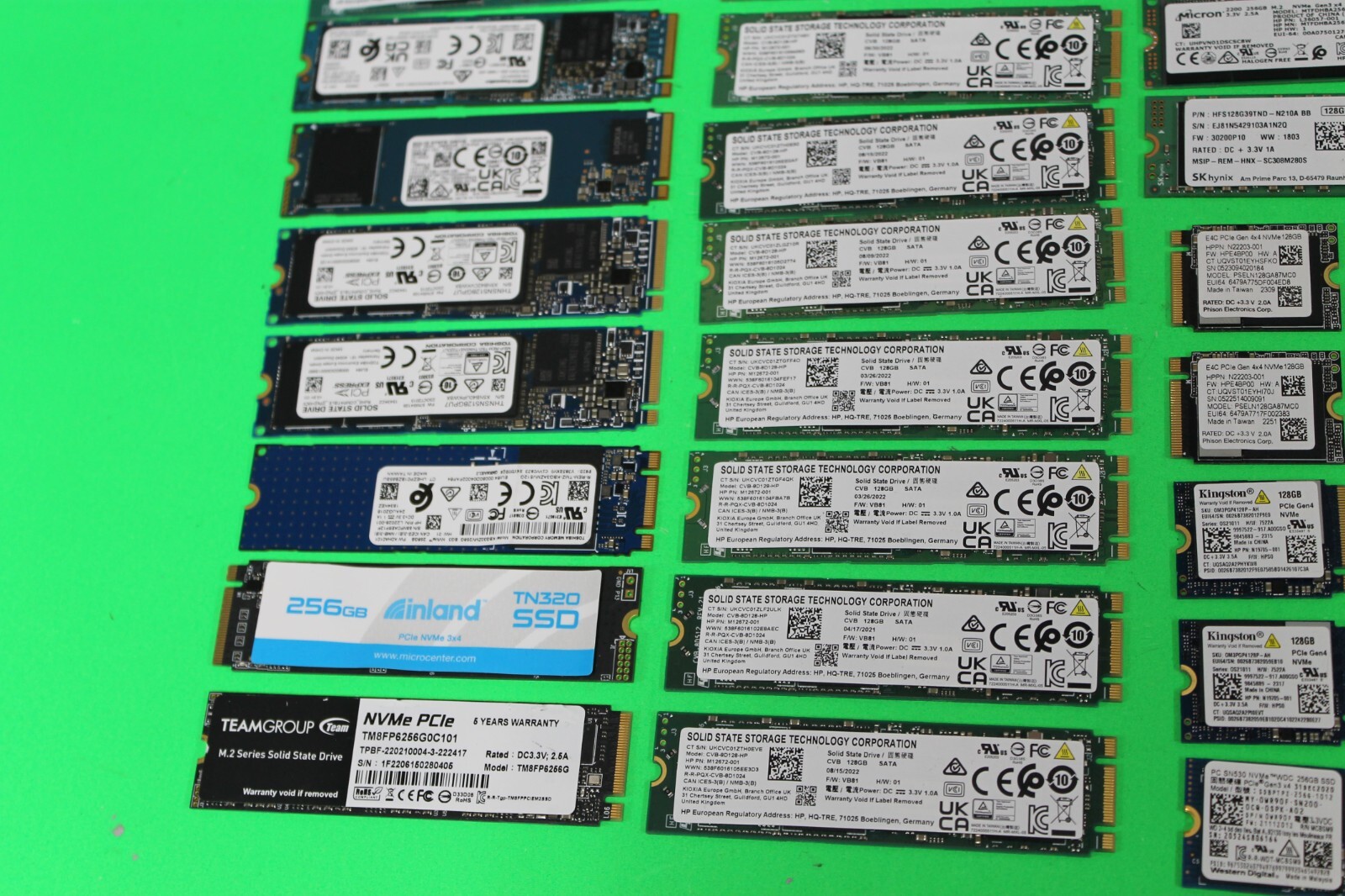 Lot of 59 MIXED BRANDS 256GB and 128GB M.2 NVME SSDs Solid State Drives
