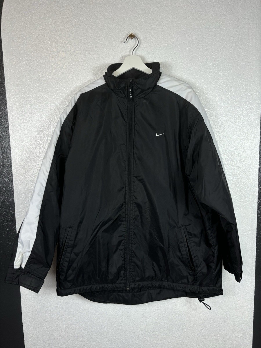 VINTAGE Nike Windbreaker Jacket Mens XL Black White Spellout