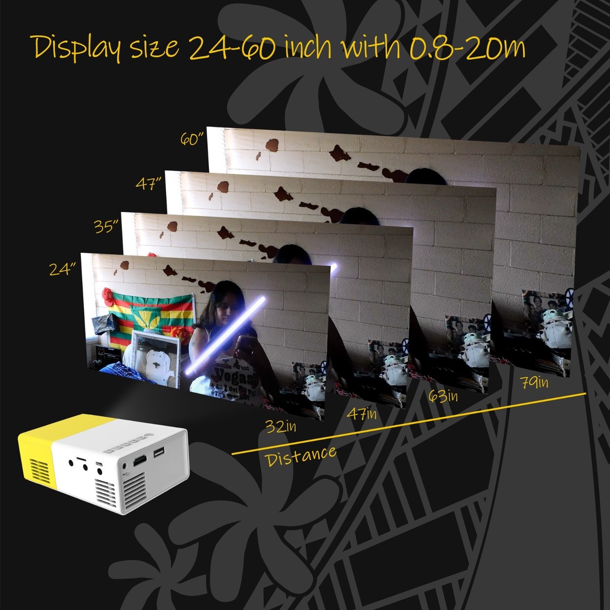 YG300 mini LED Projector yellow 1080P Home Theater | eBay
