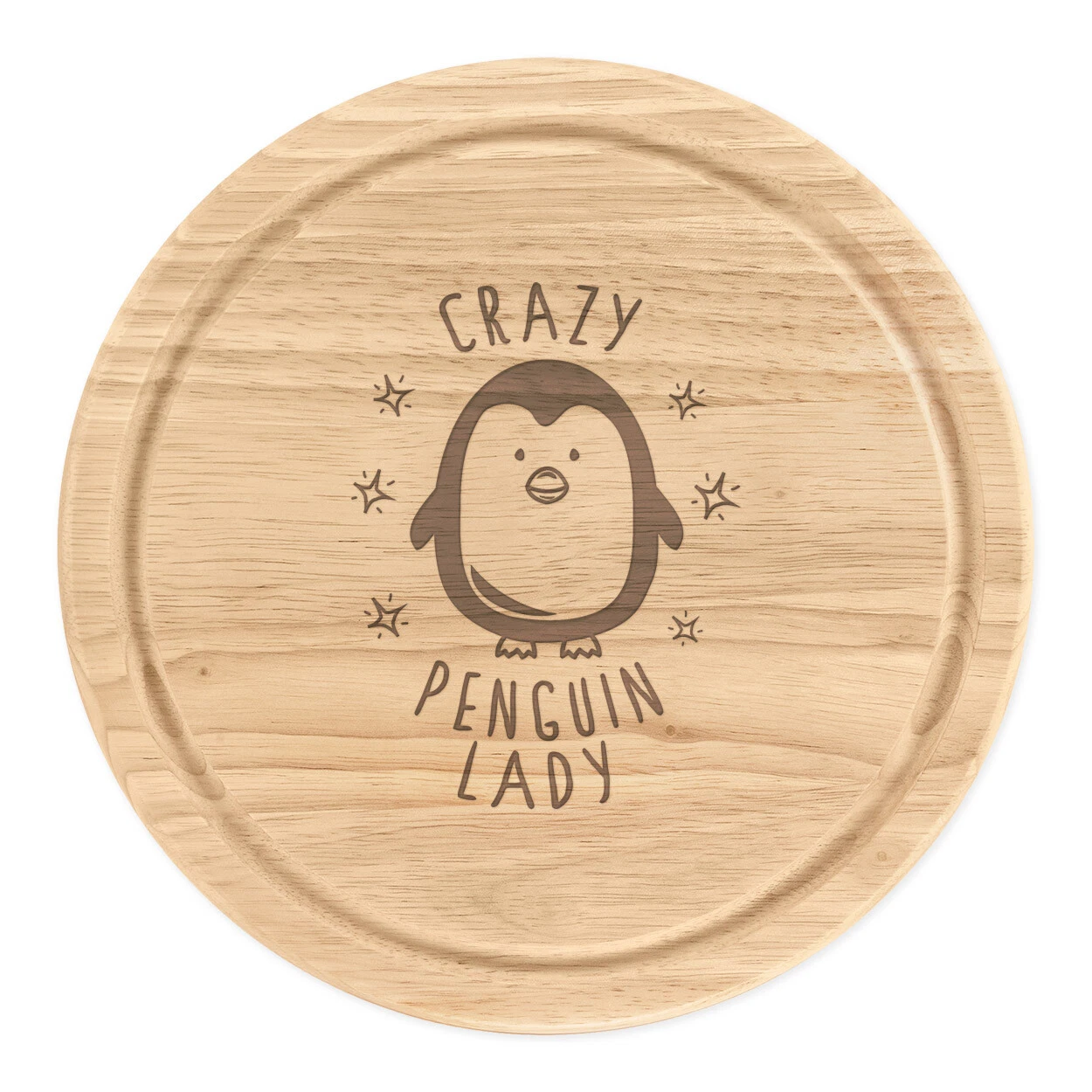 Crazy Penguin Lady Round Chopping Cheese Board Funny Animal