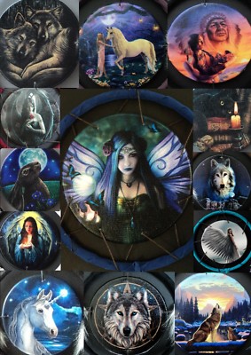 Traumfänger Fantasy Dreamcatcher bedruckt Leinwand Wolf Indianer Fee Einhorn