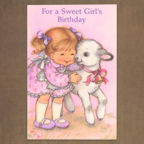 Unused Vintage Carlton Cards HAPPY BIRTHDAY Card FOR A SWEET GIRL, Cute Lamb Kid - Picture 1 of 6