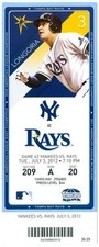 2012 Rays vs Yankees Ticket: Sean Rodriguez two-run homer/Dewayne Wise HR