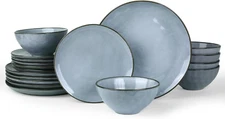 Ocean round Plates and Bowls Set, 18 Pieces Dinnerware Sets, Dishes Set for 6, R