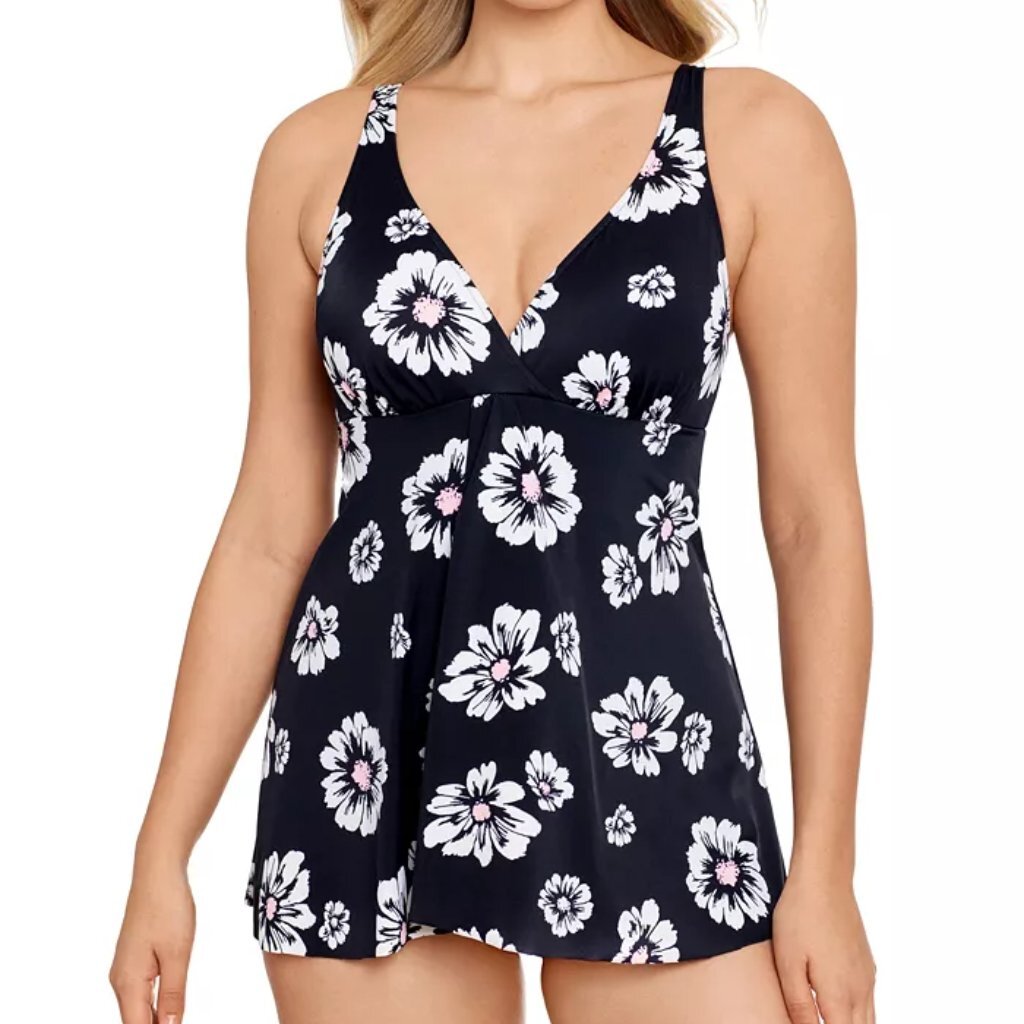 Swim Solutions Flyaway TummyControl Swimdress Pick Me Black Pink Size
