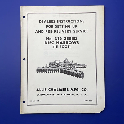 Vtg Allis Chalmers Dealers Instructions No 215 Series Disc Harrows Setting up (2