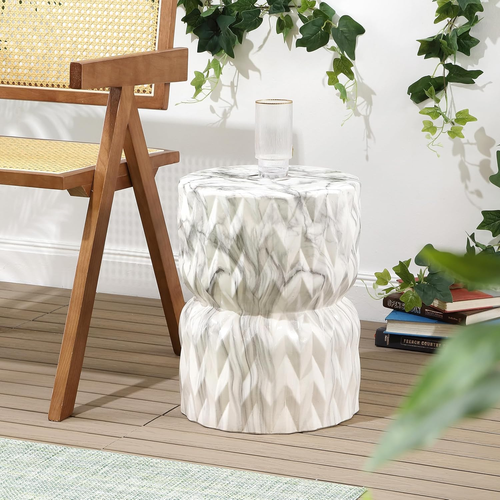TBL1021A 17.5" White Marble Finish Ceramic Garden Stool - Picture 6 of 6
