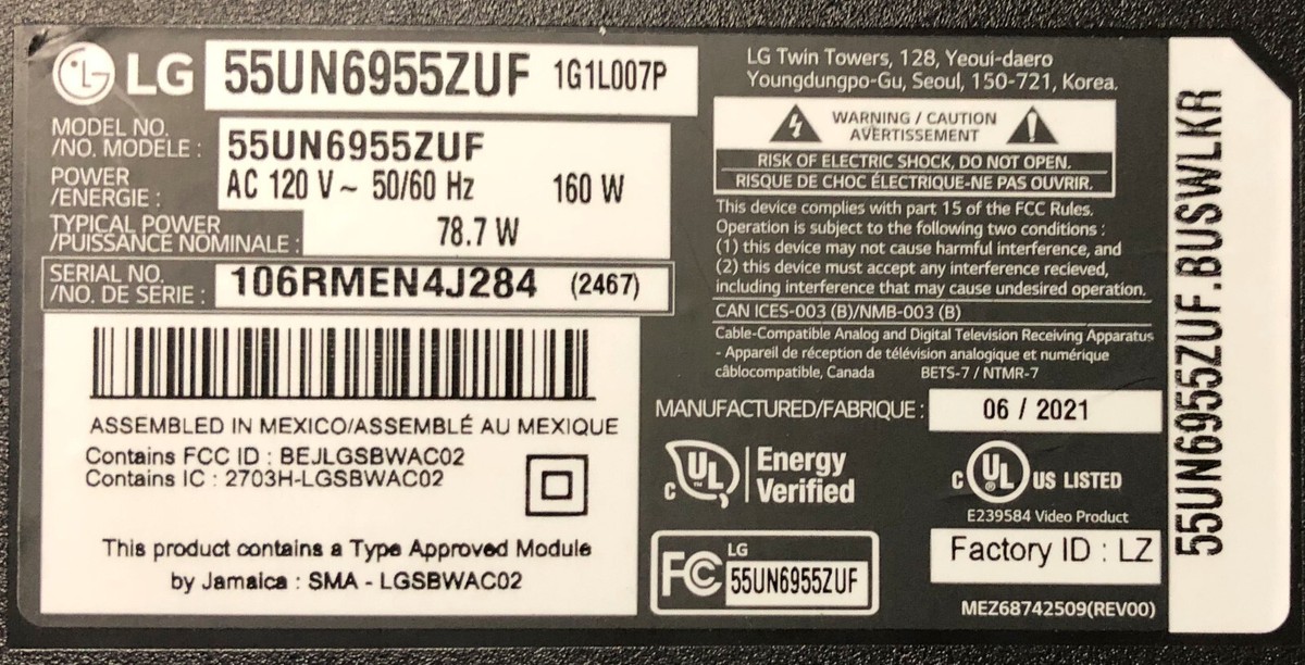 BRAND NEW - LG 55UN6955ZUF Back Panel Screws Pack | eBay