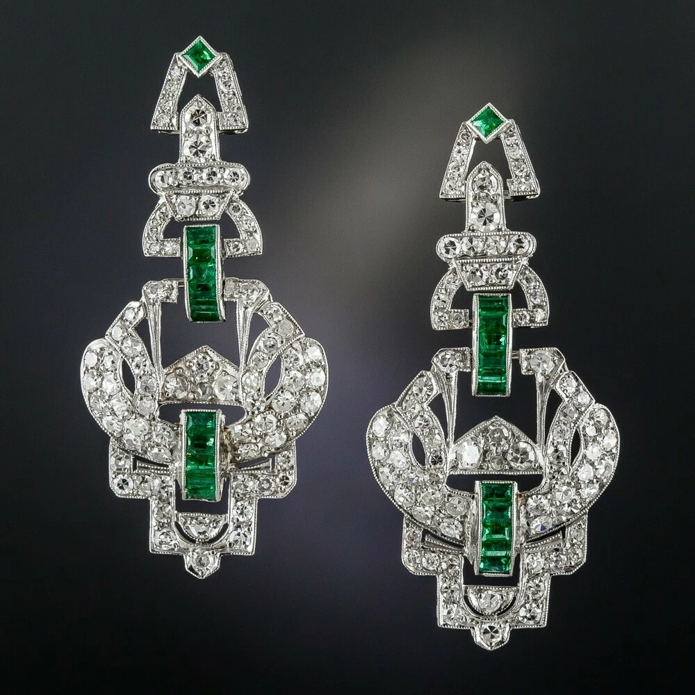 Art deco deals emerald earrings