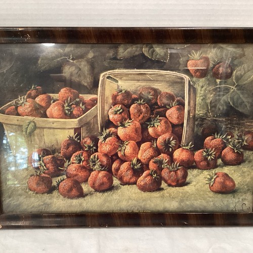 Antique Tiger Oak Framed Lithograph Strawberries " The Choicest of the Season " - Picture 2 of 11