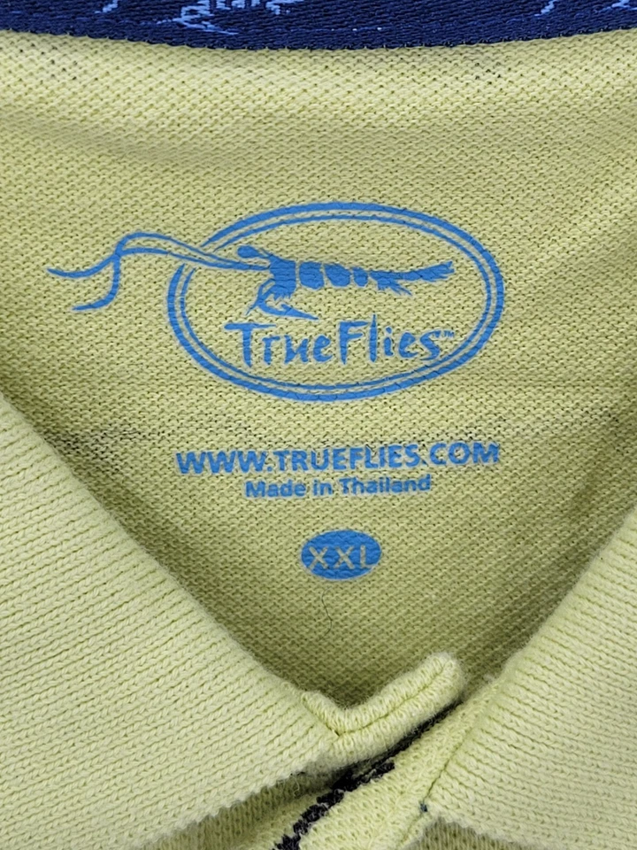 Camisa Polo True Flies Para Hombres XXL 2XL Verde Azul Pesca Moscas Rayas Exterior Informal Foto 3 de 4