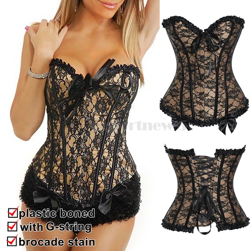 Black Steampunk Gothic Waist Trainer Boned Corset Bustier Overbust Basques Tops - Bild 25 von 55