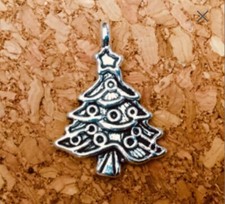 LOT 4 BULK SILVER CHRISTMAS TREE WINTER SINGLE CHARMS JEWELRY MAKING 28mm x 17mm