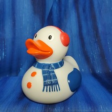 Snowman Duck Red Ear Muffs and Blue Scarf Rubber Duck from Factotum NEW