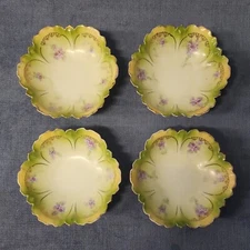 Set of 4 RS Germany Art Nouveau African Violets Flower Fruit Nut Bowls s-2F
