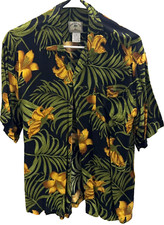 Hawaiian Palm Hawaiian Shirt, S/S, Medium, Black w/Flowers  Fronds