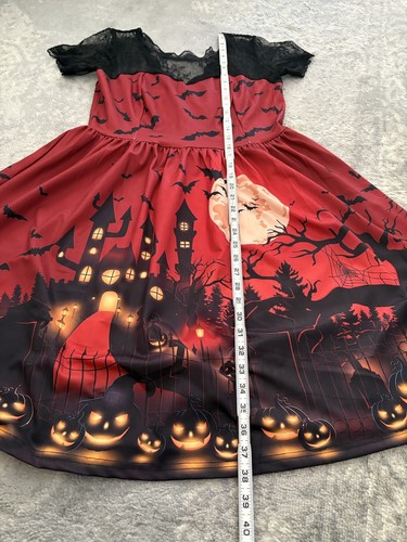 Halloween Skater Dress Rockabilly Goth Black Cats Bats Lace Stretchy Size M - Picture 7 of 11