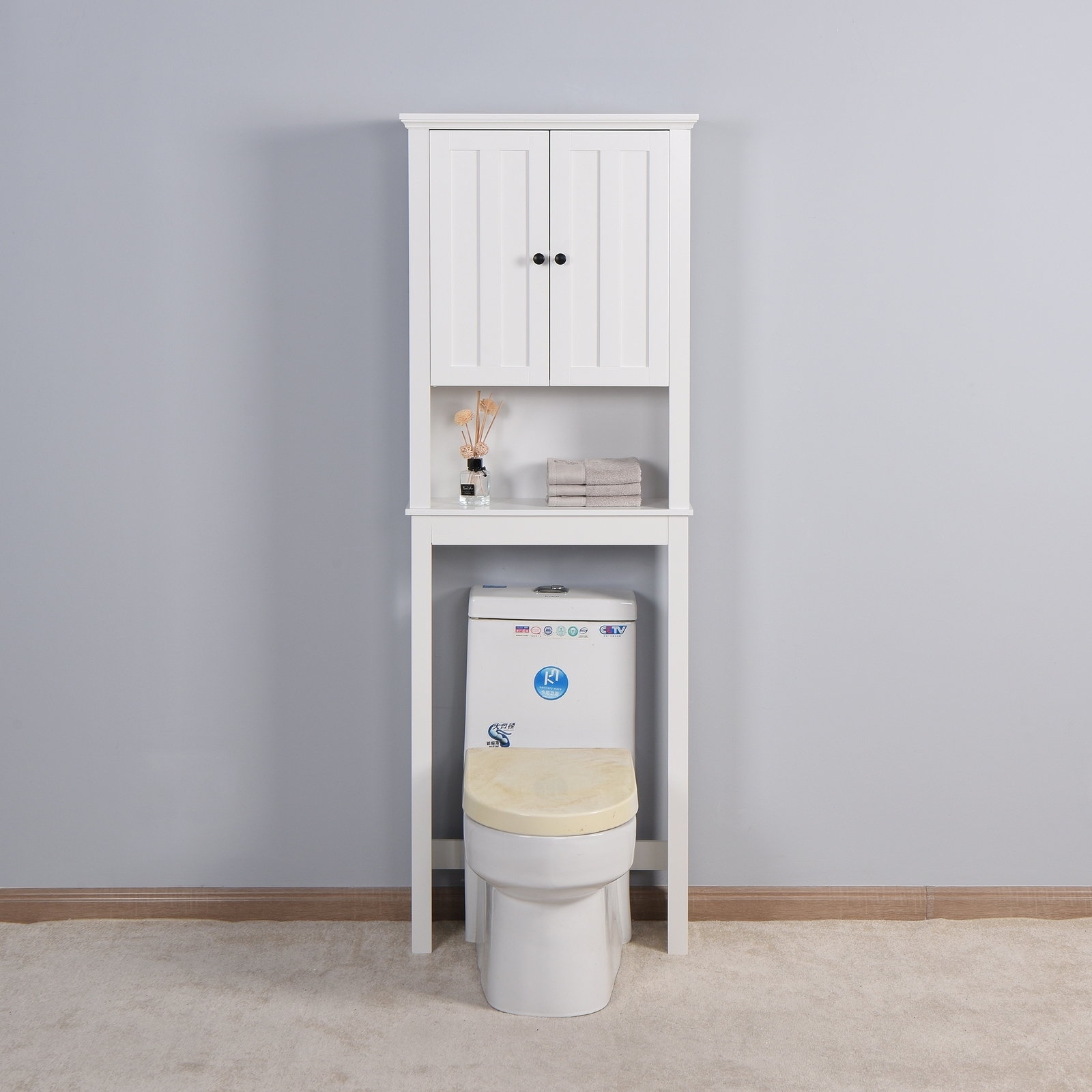 Bathroom Wooden Storage Cabinet with a Adjustable Shelf White