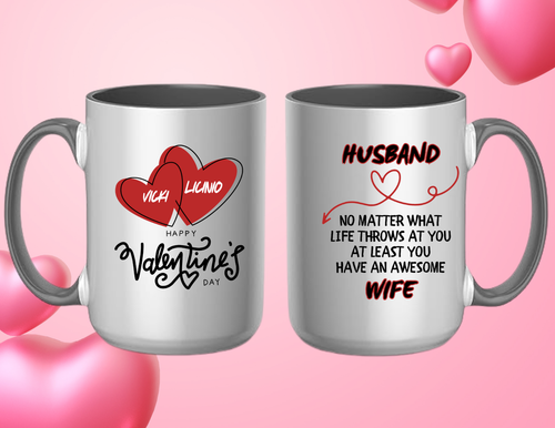 PERSONALIZED VALENTINE'S DAY AWESOME WIFE & HUSBAND SET 15oz Coffee Mug - 第 1/2 張圖片